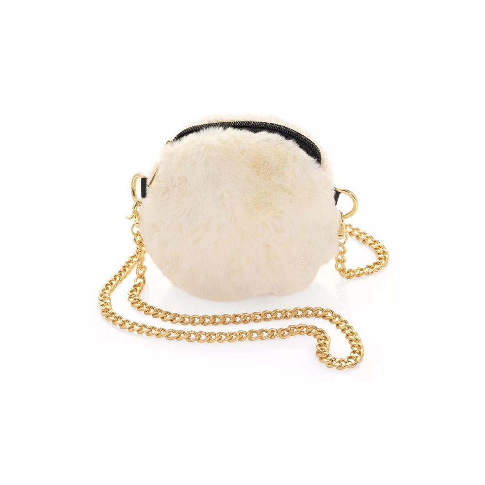 Soft Fur Handbag with Chain Chic & Elegant Crossbody Bag - Ivory & Caramel Colours