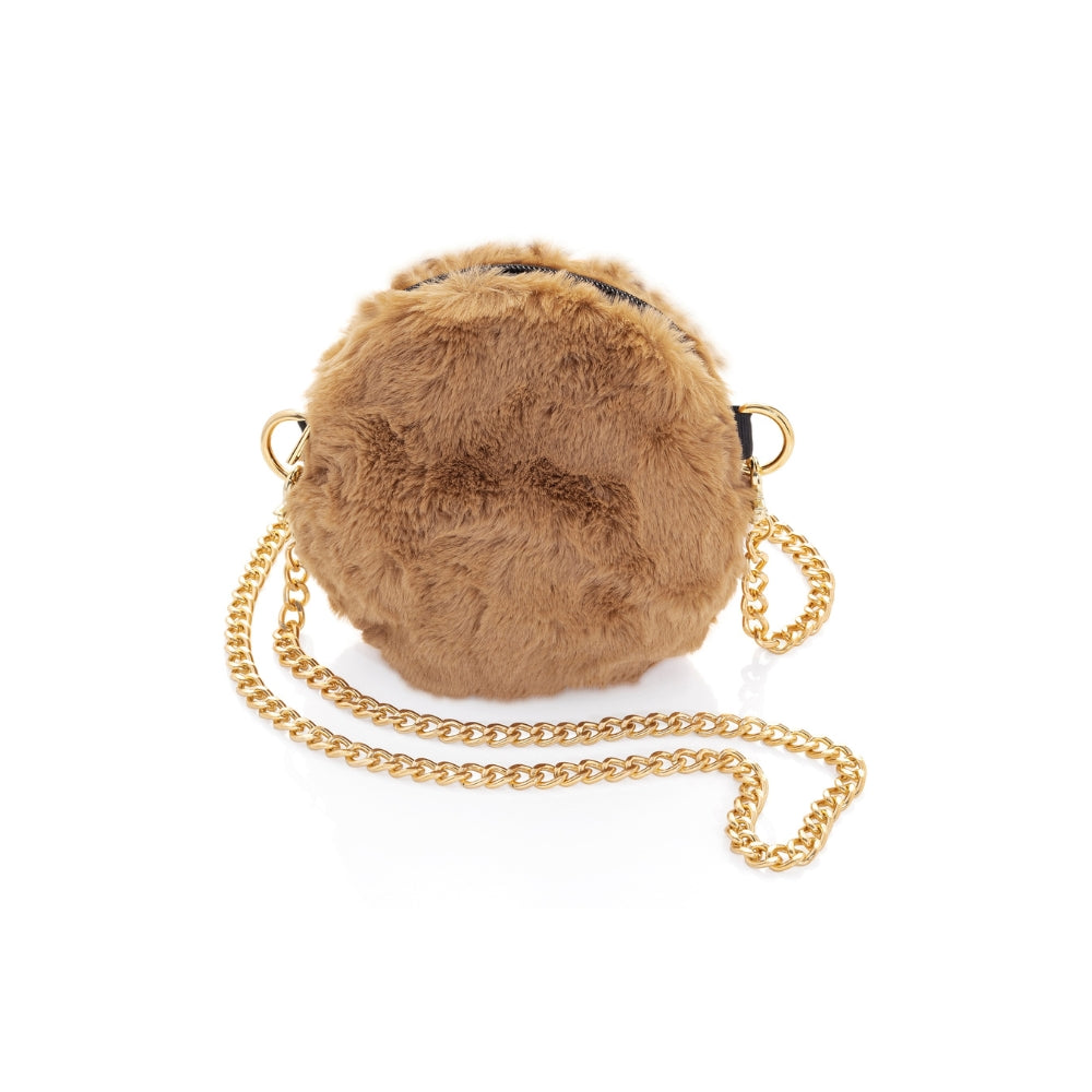 Soft Fur Handbag with Chain Chic & Elegant Crossbody Bag - Ivory & Caramel Colours