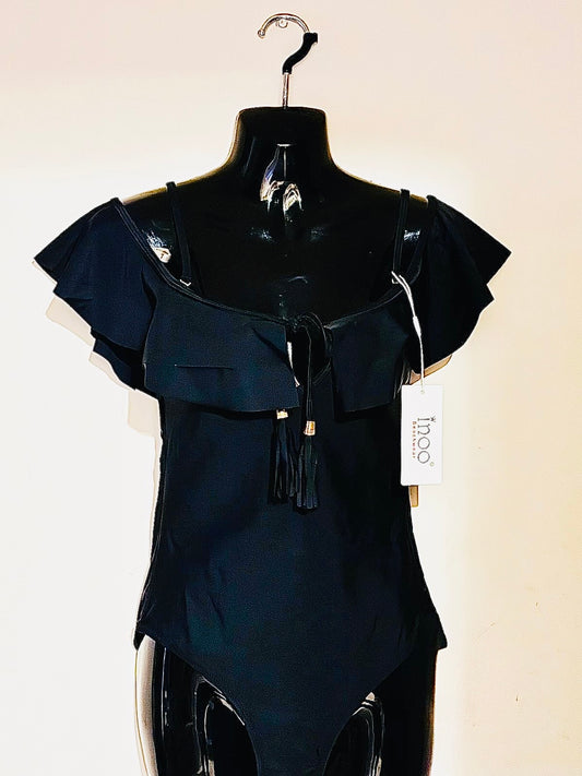 Swim Suit Black with Frill & Gold detailed Tassel