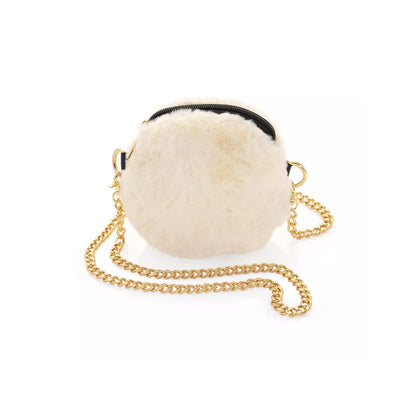 Soft Fur Handbag with Chain Chic & Elegant Crossbody Bag - Ivory & Caramel Colours