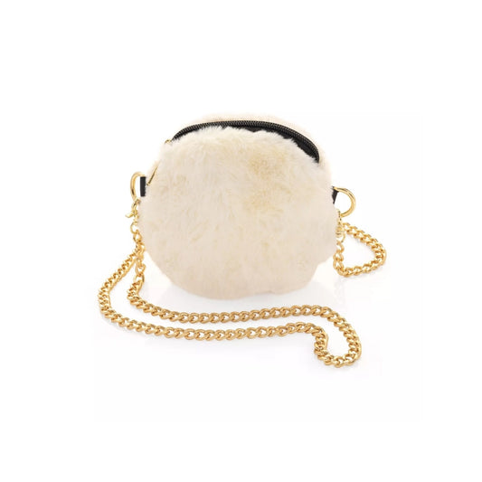 Soft Fur Handbag with Chain Chic & Elegant Crossbody Bag - Ivory & Caramel Colours