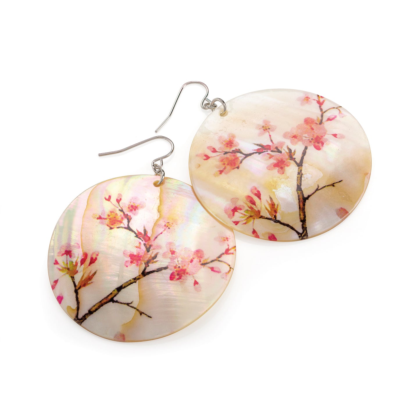 Oriental Cherry Blossom Shell Earrings Elegant Hand-Painted Mother of Pearl Earrings