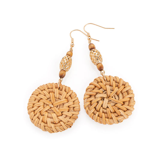 Boho Handmade Rattan Drop Earrings Natural Woven Straw Dangle Earrings