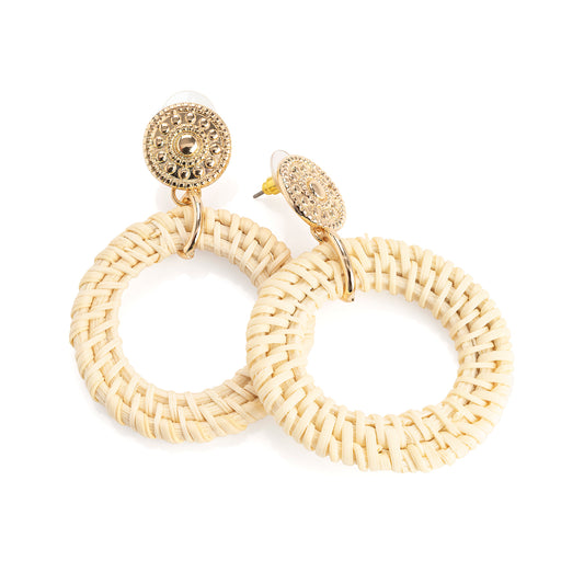 Lightweight Boho Chic Woven Rattan Hoop Earrings