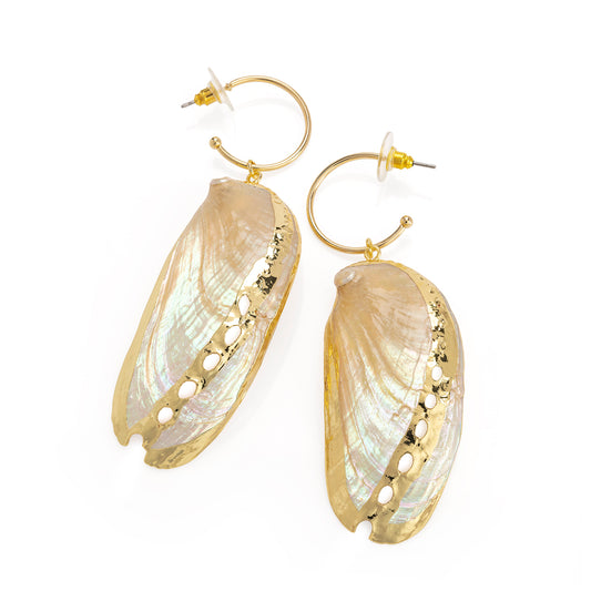 Shell Hoop Earrings Elegant Gold-Plated Natural Seashell Jewelry