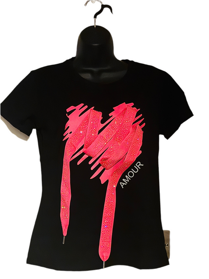 T-Shirt Short Sleeve Pink Shoe Lace Diamanté Amour