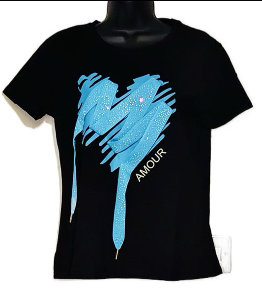 T-Shirt Short Sleeve - Diamante Lace Design Aqua